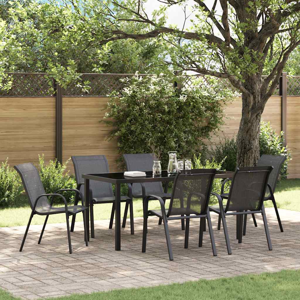 Stackable Garden Chairs 6 pcs Black Textilene Fabric
